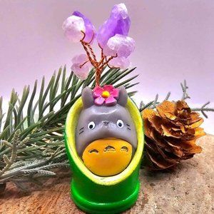 Adorable Forest Spirit Totoro In Bamboo Amethyst Tree Decor Figure